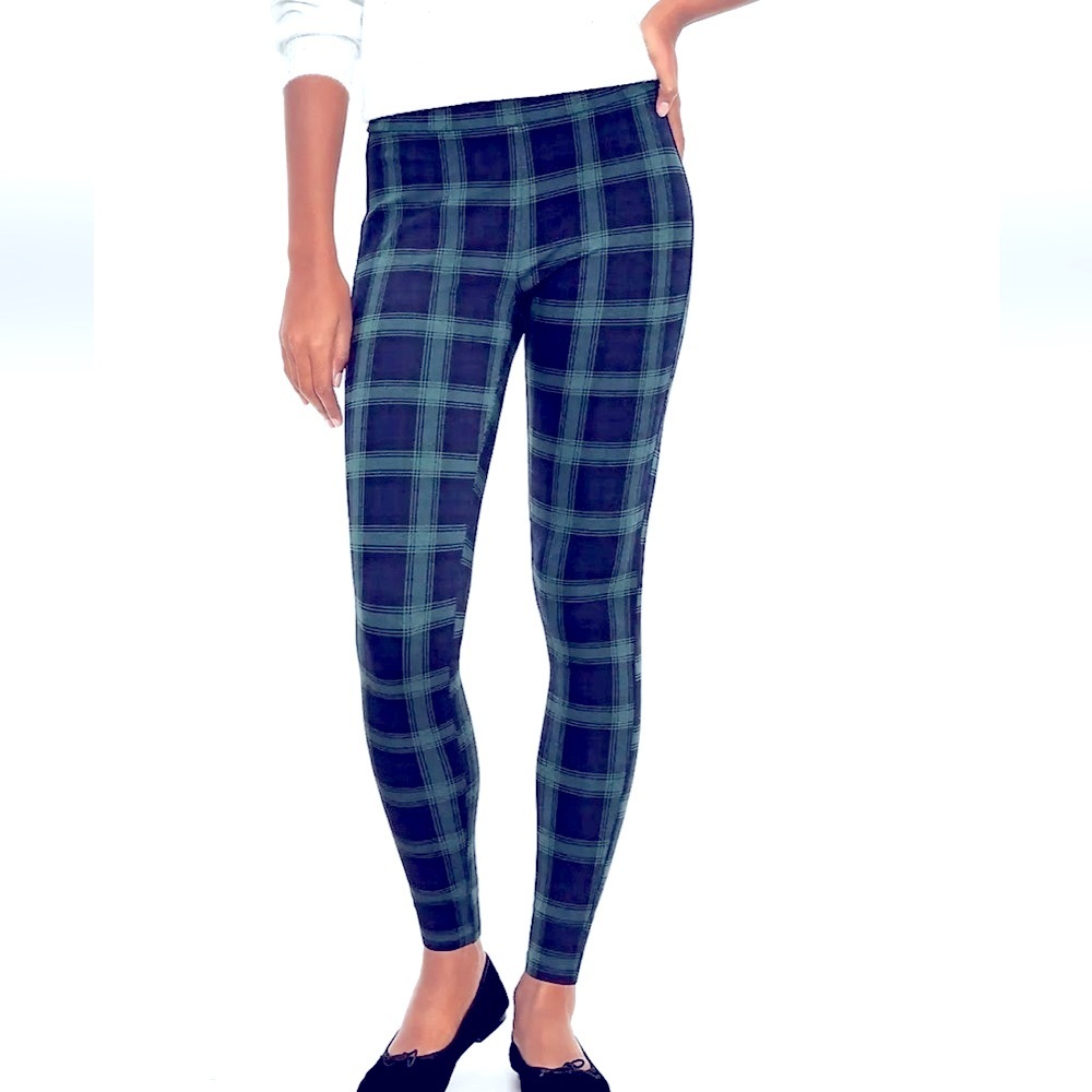 Loft plaid ponte navy/green leggings. Rayon/Nylon/Spandex. Size PS. 23” inseam.